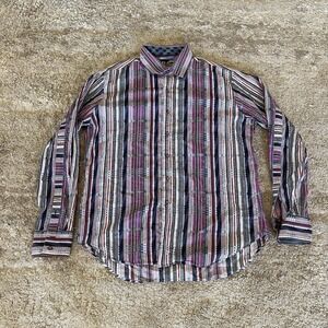 Robert Graham Shirt Mens Large Purple Striped Geometric Button Up Long Sleeve